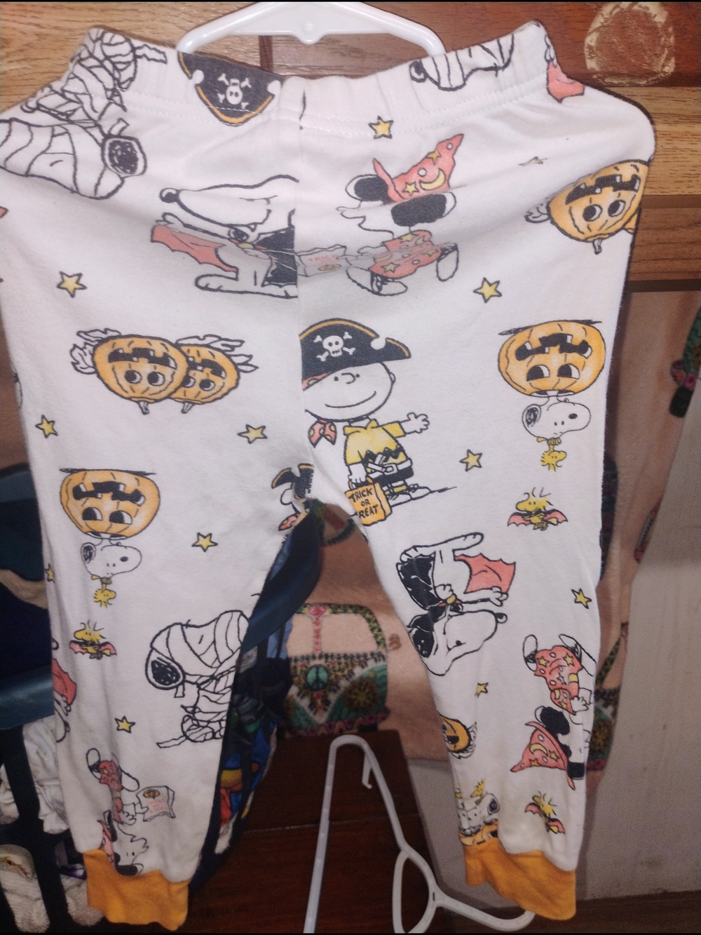 White Peanuts Halloween Pajama Pants with Yellow Cuffs